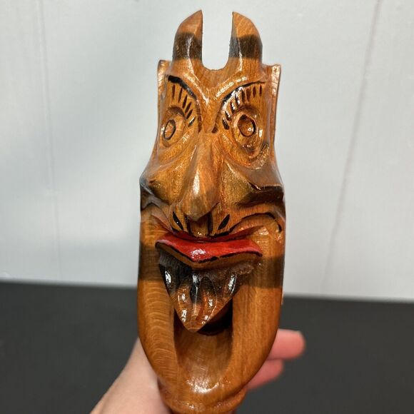 Vintage Hand Carved and Hand Painted Russian Wooden Nutcracker Devil Face - Picture 6 of 9